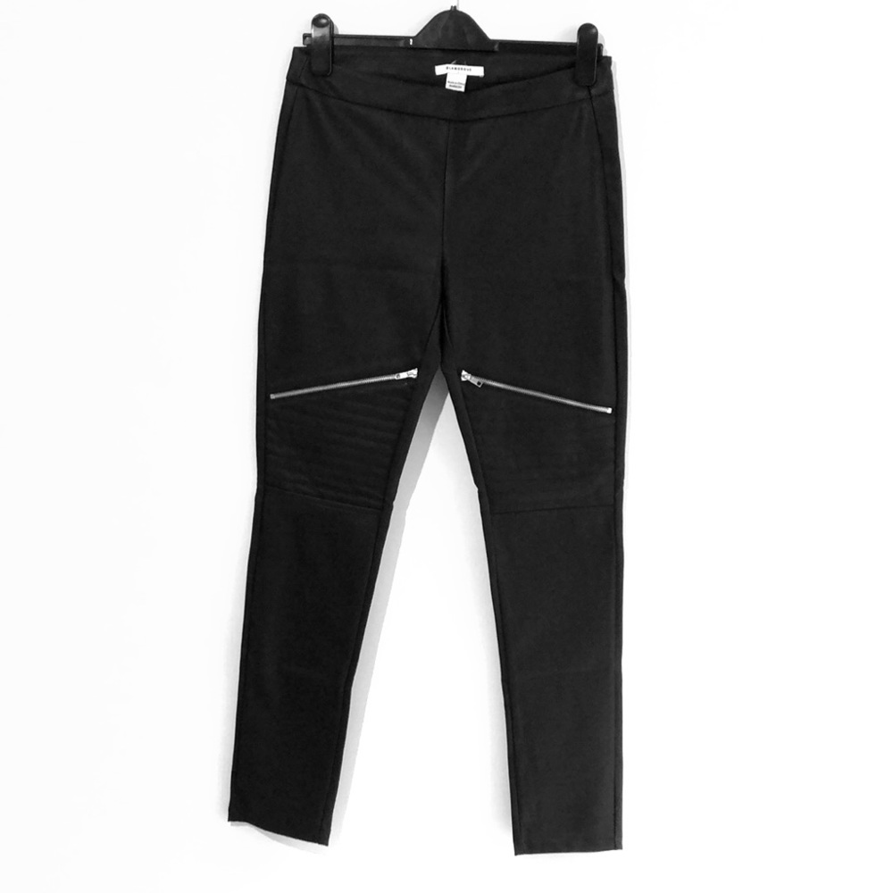 Black faux leather moto pants